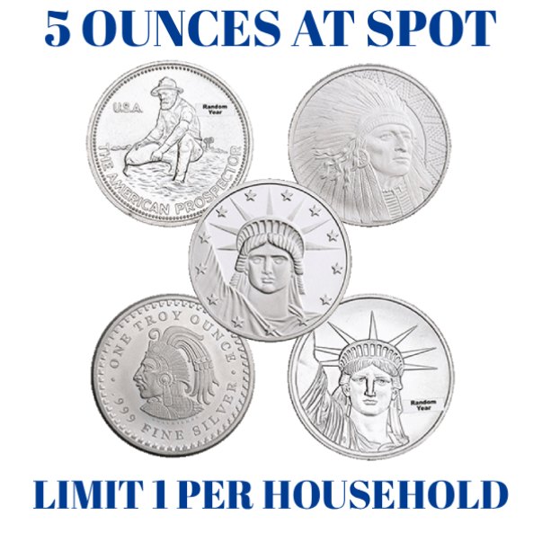 Bullion Express Starter Pack | Buy 5 Silver Rounds At Silver Spot Price